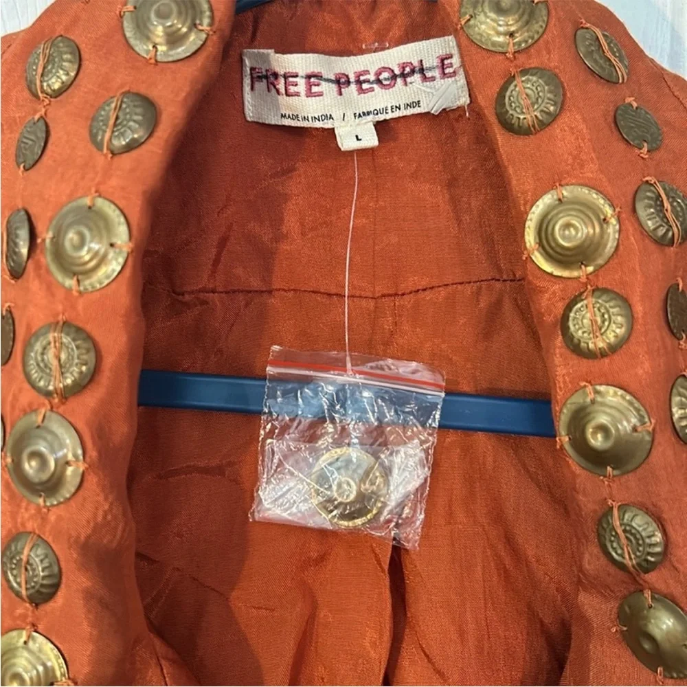 Free People Large Jacket Chelsea Coin Moto Jacket in Bronze zipper pockets - Picture 8 of 8